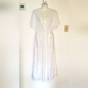 Cassee's Faux Wrap & Flutter Sleeves Dress